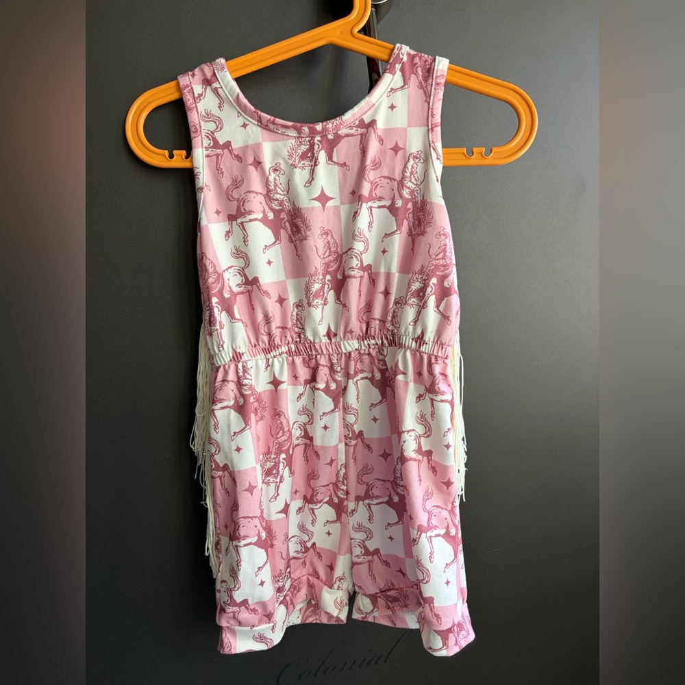 Pink and Cream Western Romper with Fringe